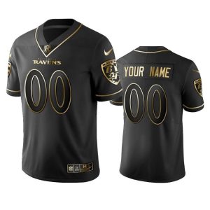 Raven Jersey Custom for Men 2019 Baltimore Ravens Custom Black Golden Edition Vapor Untouchable Limited Jersey