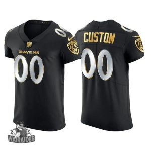 Raven Jersey Custom for Men Baltimore Ravens Custom Golden Edition Elite Jersey - Black