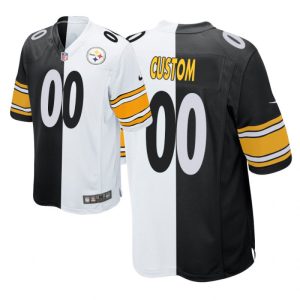 Custom Steelers Jersey for Men Pittsburgh Steelers #00 Custom Black White Split Two Tone Game Jersey