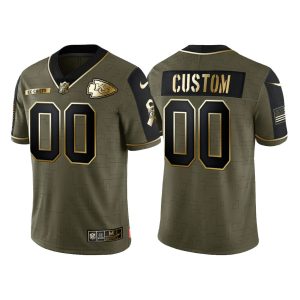 Custom Chiefs Jersey for Men Custom #00 Kansas City Chiefs 2021 Salute To Service Golden Limited Jersey - Olive