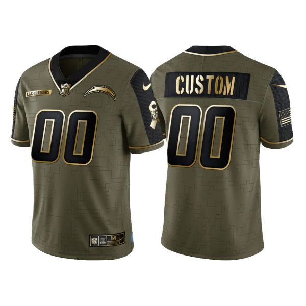 Men's Custom #00 Los Angeles Chargers 2021 Salute To Service Golden Limited Jersey - Olive - Replica