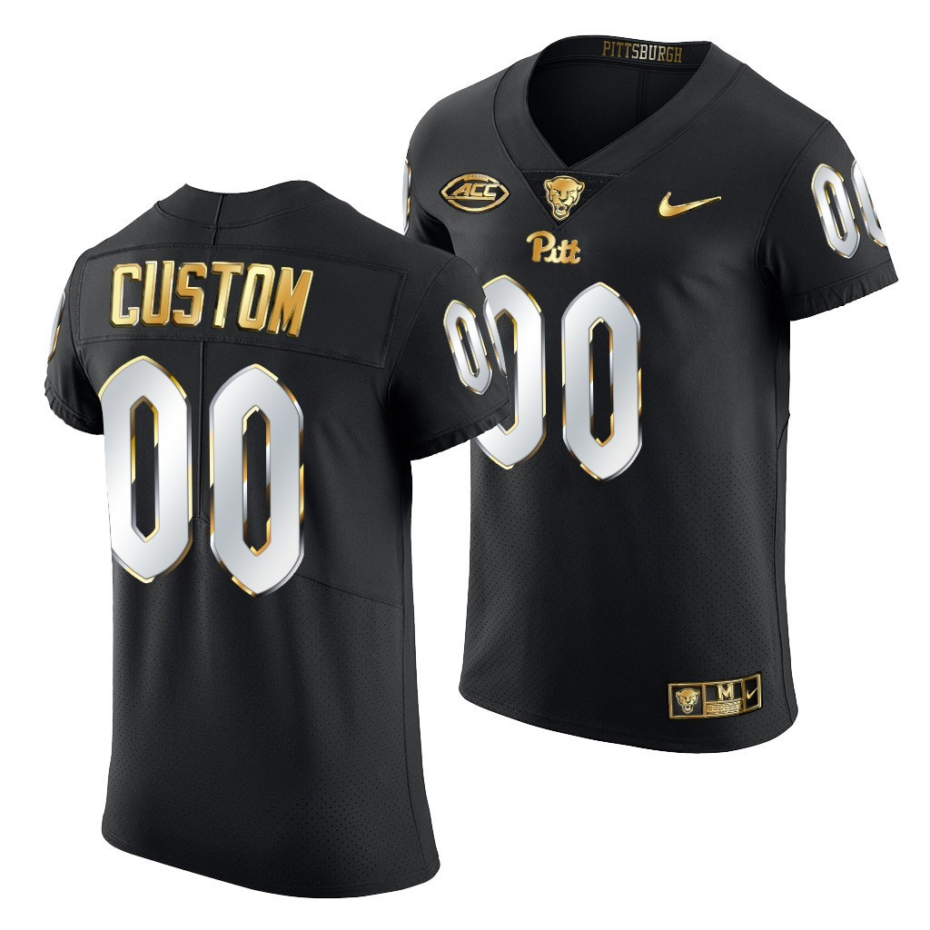 Men's Custom 00 Pitt Panthers Black Golden Edition Jersey 202122