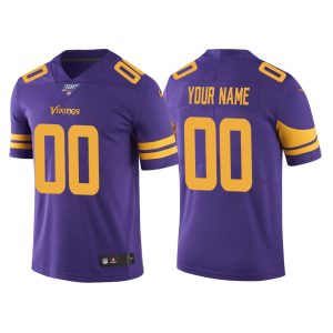 Customized Vikings Jersey for Men Minnesota Vikings 100th Season #00 Custom Purple Color Rush Jersey