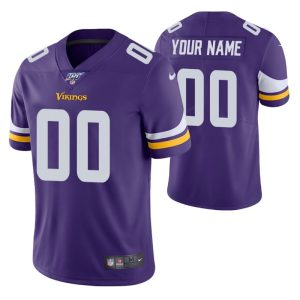 Customized Vikings Jersey for Men Minnesota Vikings Custom Purple 100th Season Vapor Limited Jersey