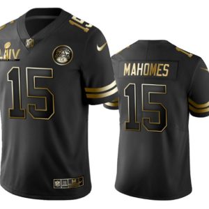 Custom Chiefs Jersey for Men Kansas City Chiefs #15 Patrick Mahomes Black Super Bowl LIV Golden Edition Jersey
