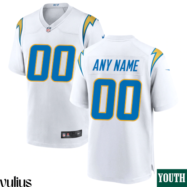 Custom Chargers Jersey, White Youth's, Road Custom Game Jersey - Replica